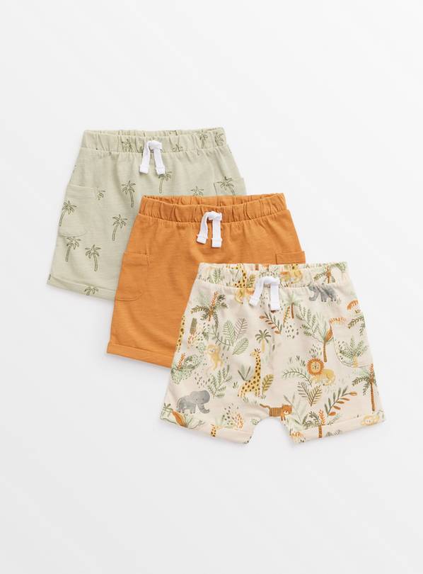 Safari Print & Plain Shorts 3 Pack 9-12 months